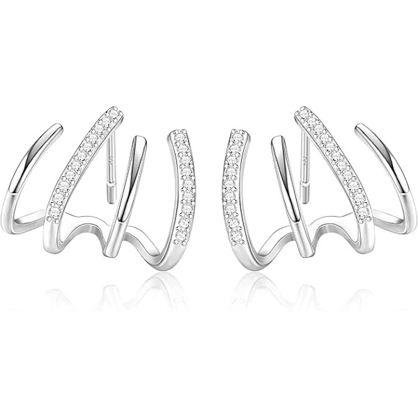 18K/Sølvbelagte Klo Øreringe til Kvinder Piger - 925 Sterling Sølv Pæl 4 Grene Wrap Øreringe, Hypoallergeniske Manchet Øreringe Knapper