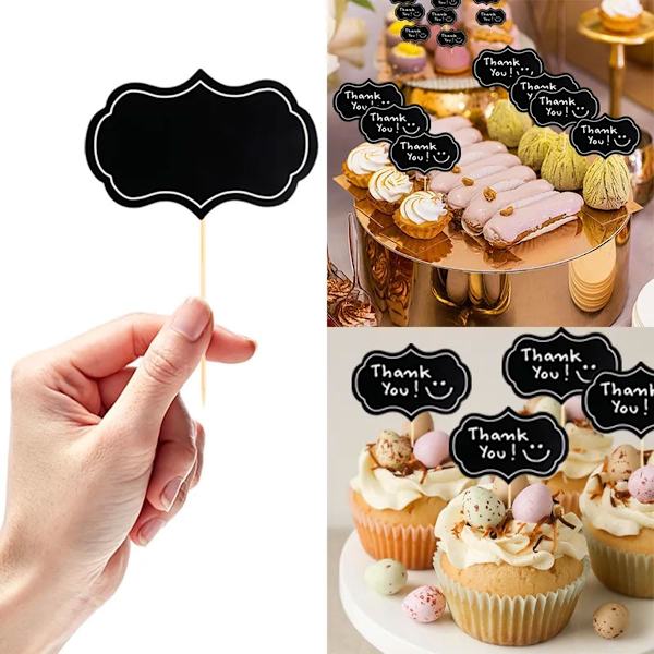 24 st Krittavänliga Matflaggor, Buffématsedel, Ostmarkeringar, Cupcakespännare, Tomma Tandpetare Flaggor för Fester