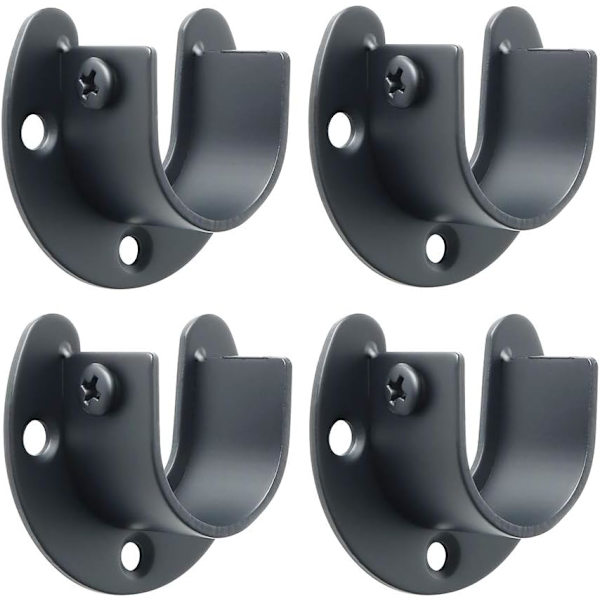 4 st Klädstångs Sockets U-formad Fläns Stånghållare Heavy Duty Klädstång Ändstöd, Dia 26mm, Rostfritt Stål Matt Svart