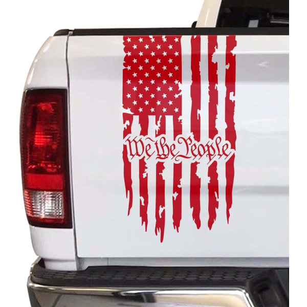 Vi Folket nödställda Amerikanska USA Flagga Lastbil Baklucka Vinyldekal Ingressen till den amerikanska konstitutionen Dekalkompatibel