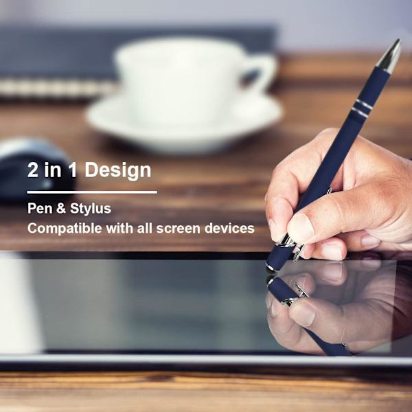 Kuglepen med Stylus Spids, Blød Berøring Klik Metal Pen, 1,0 mm Medium Spids, Sort Blæk, 12 stk (Blandet Farve)