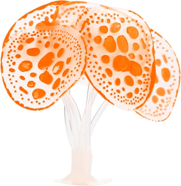 Självlysande akvariesimuleringskorall i silikon, med sugpropp, orange