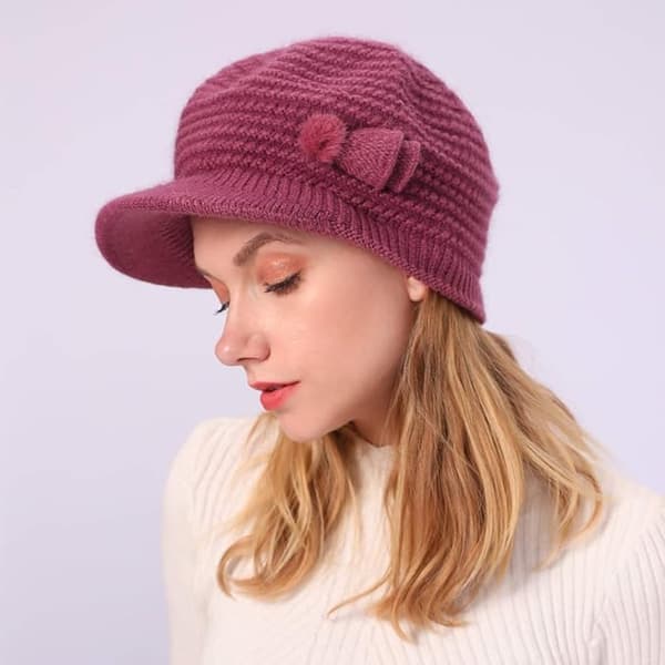 Dame vinter strikkede luer, luer, ullbereter Rose Red