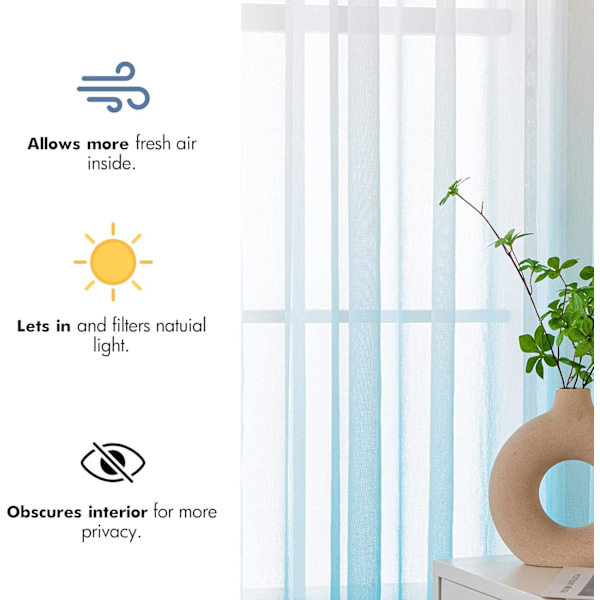 Gjennomsiktige gardiner voile gardin med øyer fargegradient dekorative gardin vindusgardin for soverom og stue, sett med 2 Blue 132cm*244cm