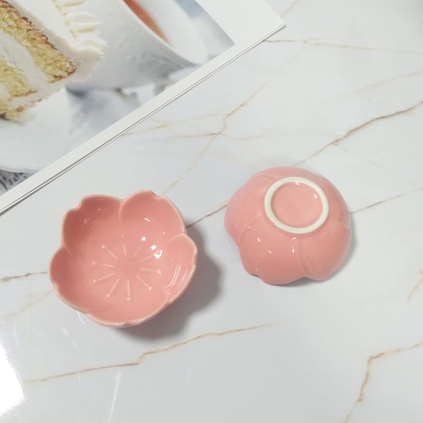 2 stk. Mini Dessert Skåle, Mini Blomst Sauce Skåle, Snack Serveringsskåle, Keramik Skåle, til Forretter, Tomatsauce, Sojasovs, Sushi, Sojasovs, Eddike (Pink)