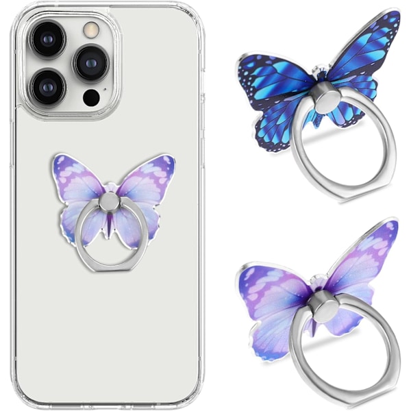 2 ST Butterfly Mobiltelefon Ringhållare 360° Rotation Legering Fingerstöd Glänsande Söt Mode Vacker Universal Grepp Kompatibel med Alla Smartphones