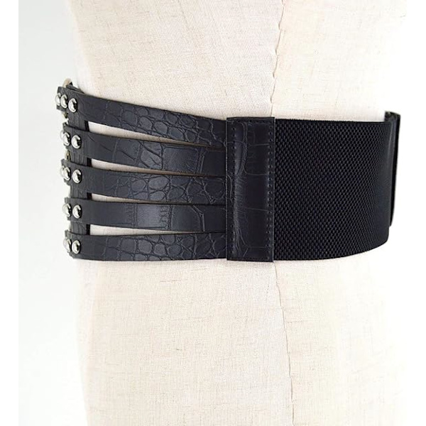 Hullet Nitter med Spænde Bælte Bundet Korset Elastisk Bredt Taljebælte Underbryst Taljebånd black silver rivets