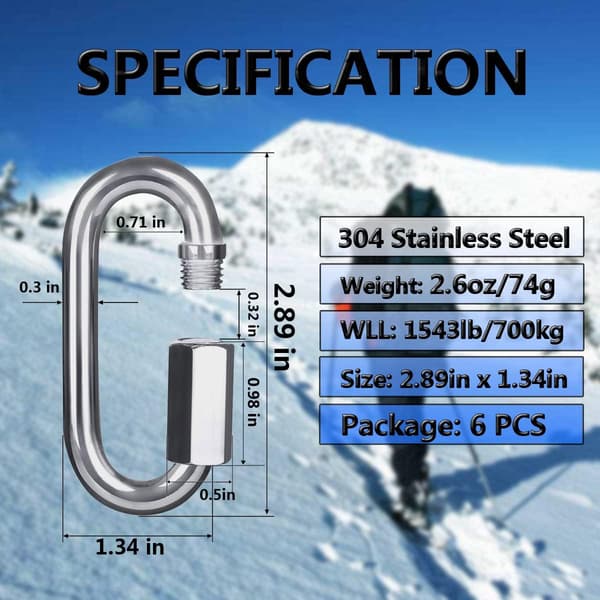 M8 Hurtigkobling, 304 Rustfrit Stål Heavy Duty Clips Kædeforbindelse Reparationsled Spænde til Gynge Udendørs Camping