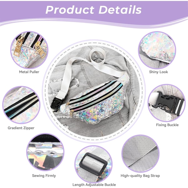 Holographic Bumbag Fashion PU Leather Waist Bag Waterproof Neon Fanny Pack for Travel Running Hiking