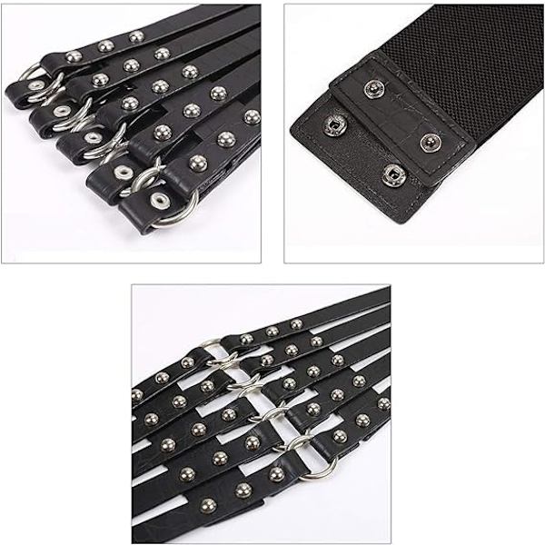 Hullet Nitter med Spænde Bælte Bundet Korset Elastisk Bredt Taljebælte Underbryst Taljebånd black silver rivets
