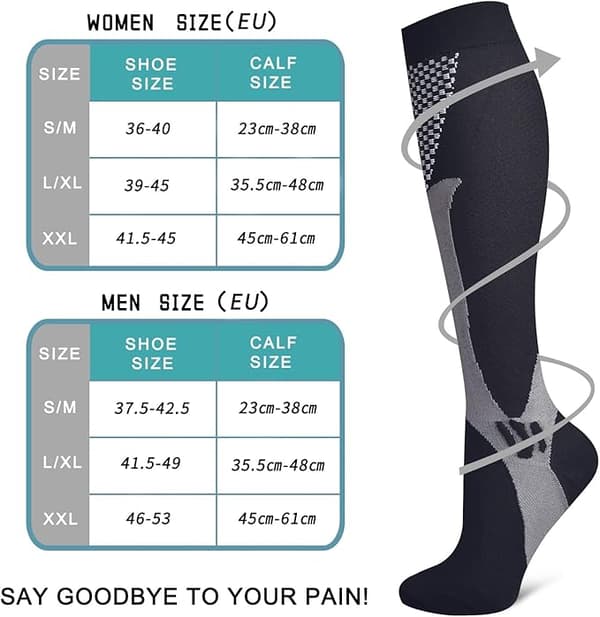 3 par kompressionsstrumpor för män och kvinnor, elastiska strumpor white+black+blue S/M