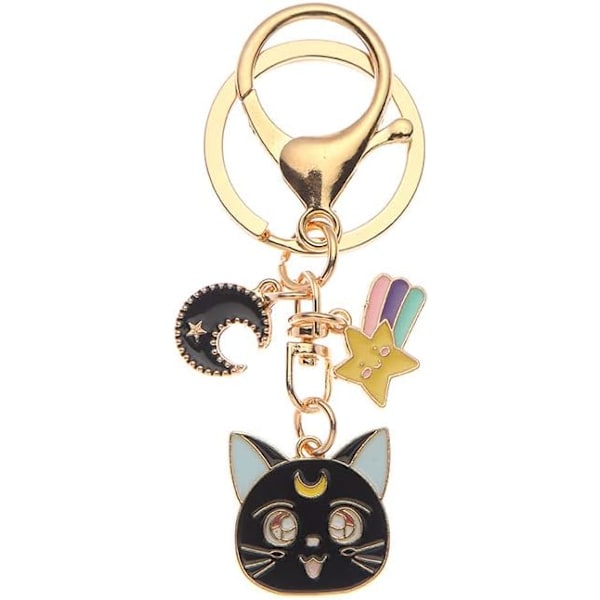 Månkatt nyckelring kawaii nyckelring väskhänge Black