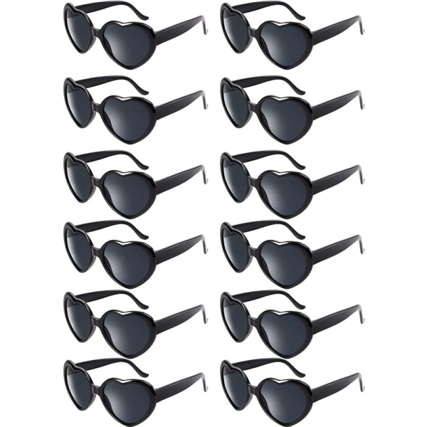 12-piece neon colored heart shaped sunglasses for women's party favors and holidays. (Black)