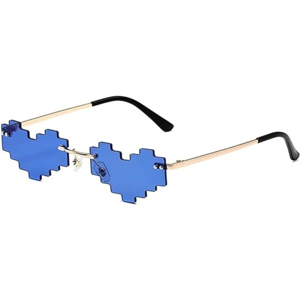 Ett par hjärtformade solglasögon för kvinnor trendiga ramlösa solglasögon (blå pjäs med guldram)
