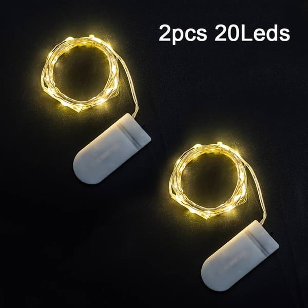 Sæt med 2 lyskæder - Stjernelys til jul, bryllupper og dekoration (Varm hvid, 200 cm - 20 LED'er, 2 stk.)