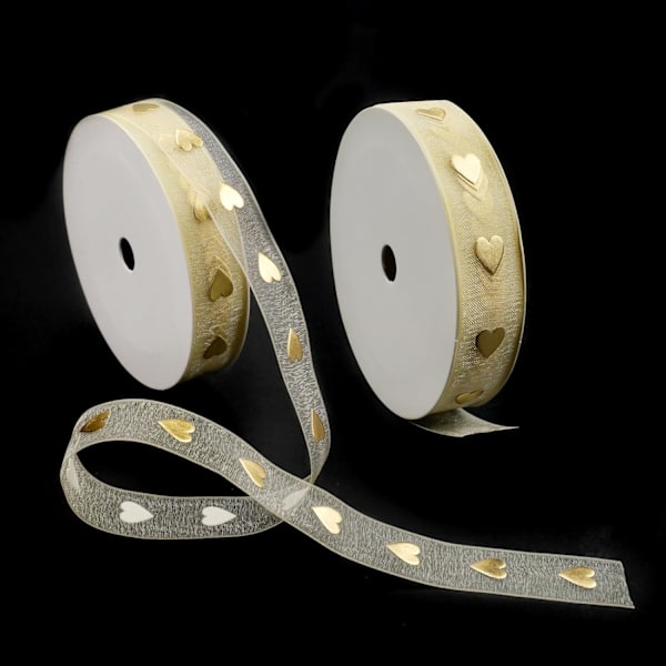 Rolls Guld Band Tryckt Satinband Presentband Guld Satinband Perfekt för Presentinslagning Blommor Bröllop Fester Hantverk (1,6 cm x 9,1 m)