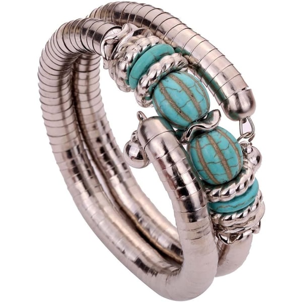 Tibetan Silver Twisted 2 Layer Adjustable Rimous Green Turquoise Arm Bangle Bracelet