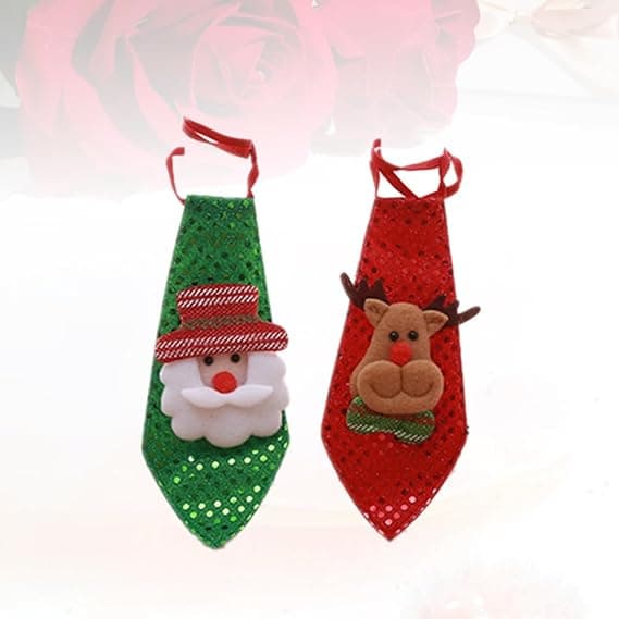 Julslips för barn 2-pack, julslipsar som lyser, paljettförknutna elastiska slipsar, för män pojkar julfestdräkt (grön och röd)