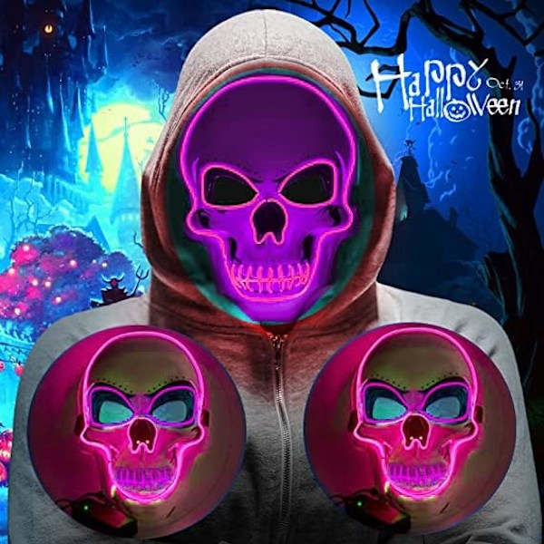 Halloween-naamiot, The Purge LED-naamio, LED-luurankonaamio, V for Vendetta -naamio, DIY-kallomaalaus ja 3 valaistustilaa juhliin, karnevaaliasuun, jouluun purple