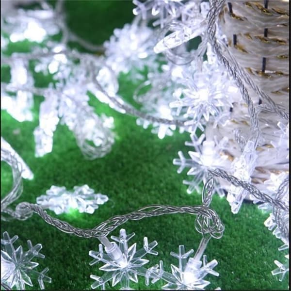 Julgransljusslinga med snöflingor, 10 m, 100 LED-lampor, vit