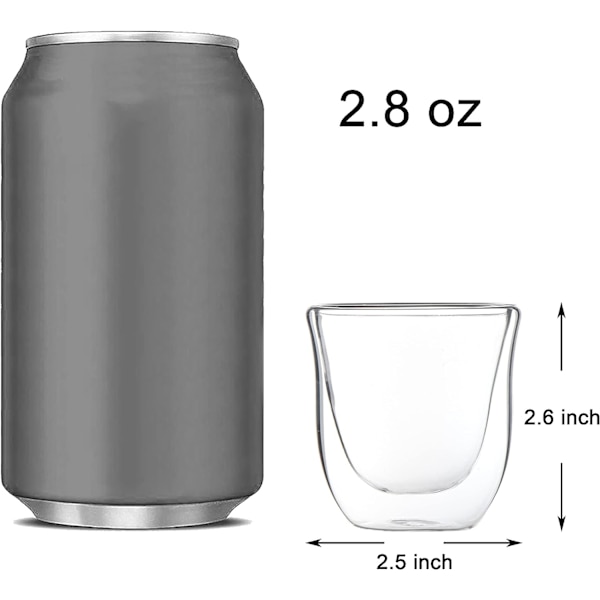 4 Pakke 80ML Espressokopper, Dobbeltvegget Termoisolert Espressokopper, Glass Kaffe Kopper