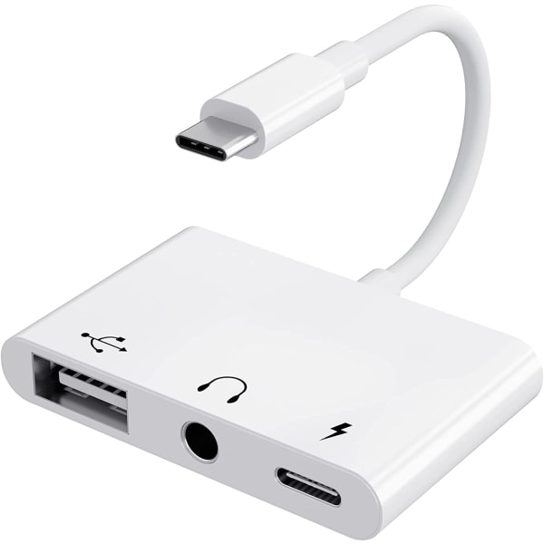 USB-C til USB-adapter, 3 i 1 USB-C til USB-A OTG-adapter med 3,5 mm hovedtelefonstik og 60W PD hurtigopladningsport