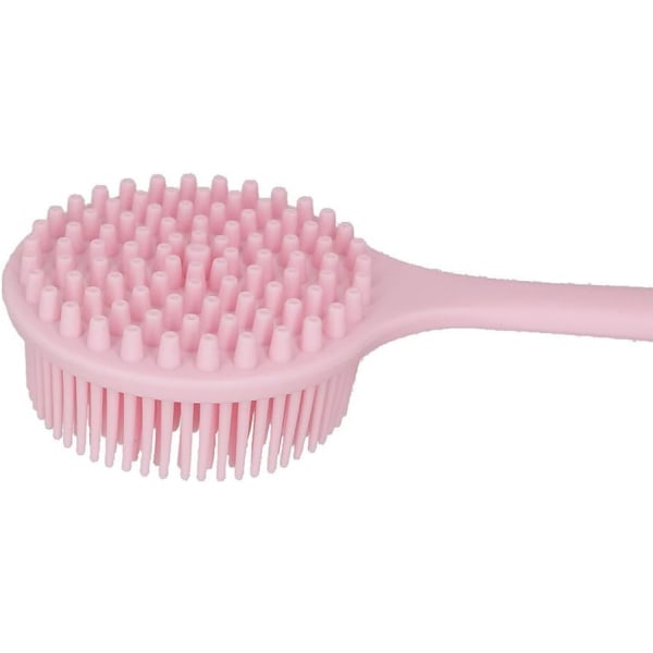 DNC ryggskrubber i silikon för duschbadkroppsborste med långt handtag, BPA-fri, allergivänlig, miljövänlig (rosa)