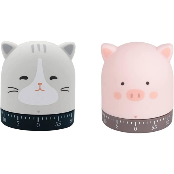 100% Mechanical Kitchen Timer,  60-Minute Wind Up Dial 360° Rotating Kitten Countdown No Batteries Loud Ring