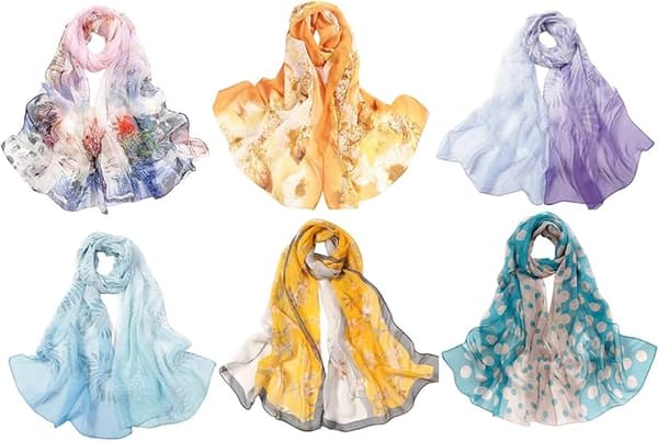 Georgette Chiffon Skjerf Dame Langt Skjerf Blomstermønster B