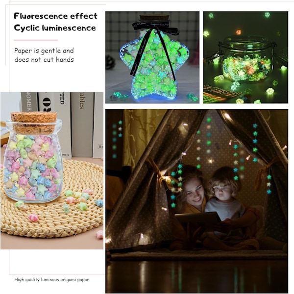 420 Ark Luminous Origami Stjärnpappersremsor, Glöder i Mörkret Pappersstjärnremsor, Vikpapper för DIY Hantverk