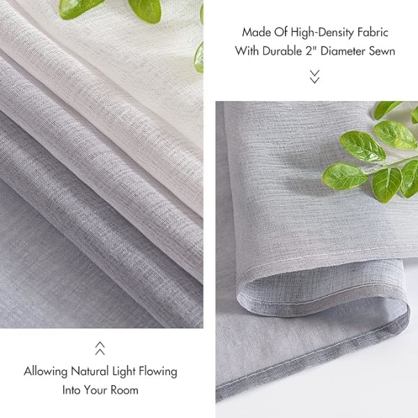 Läpinäkyvät verhot voile verhot silmukoilla värigradientti koristeellinen verho ikkunaverho makuuhuoneeseen ja olohuoneeseen, 2 kpl Gray 214cm*244cm