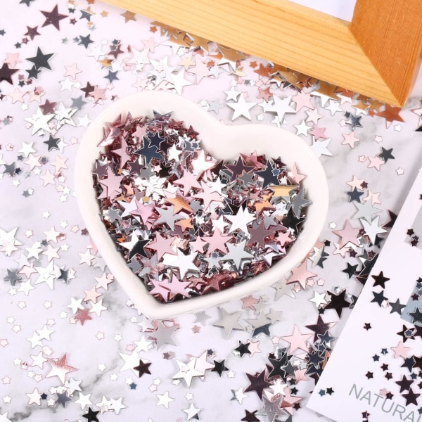 60 g metallisk folie stjernekonfetti pailletter til bryllup, polterabend, brudebruserfest dekoration (rosa guld og sølv)
