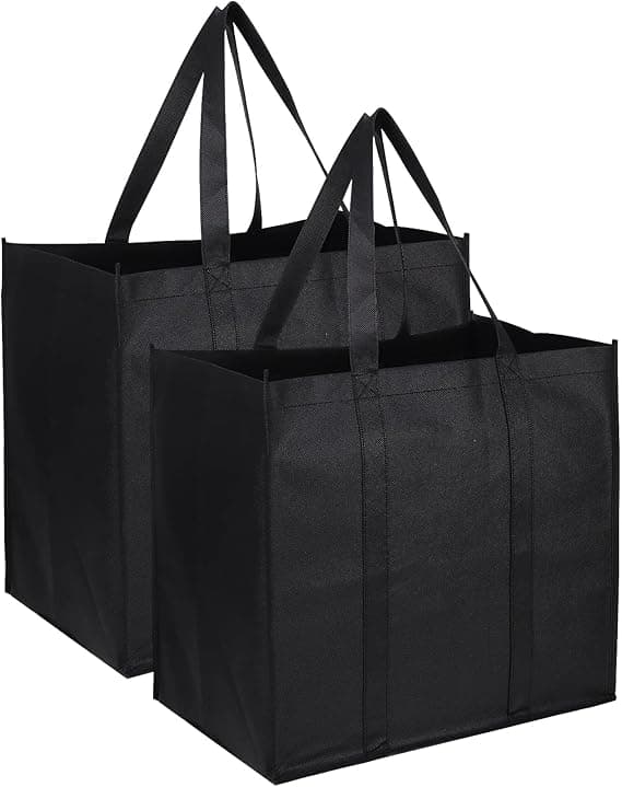 2-pack svarta shoppingväskor, återanvändbara matkassar, vikbara, tvättbara, lätta shoppingväskor för vardagsbruk