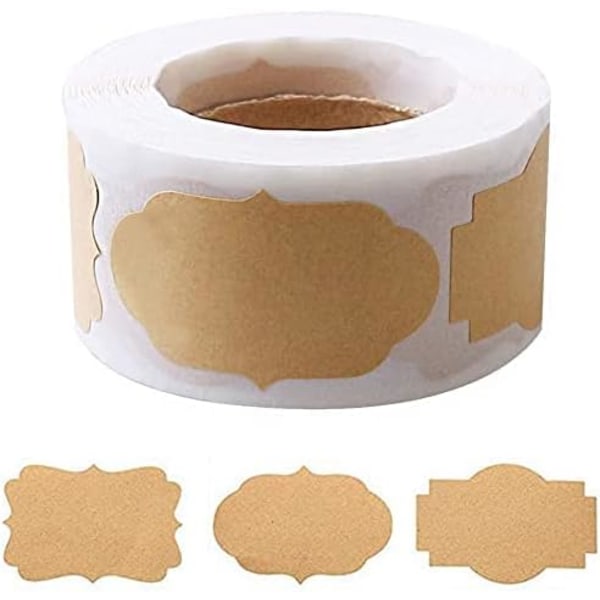 1 rull 300 stk gavepapir etiketter klistremerker, selvklebende krukkeetiketter håndlagde bakeklistremerker gavemerker for kosmetiske håndlagde krukker (brun)
