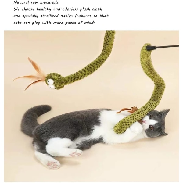 Katt leksaker för inomhuskatter fjäderleksaker, 1 st skallerorm interaktiv rolig katt leksak elasticitet trollspö kattunge leksaker