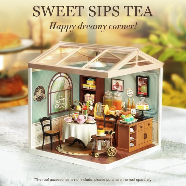 DIY Miniature Hus Kits, Super World Series, Dukkehus Modelsæt, med Tilbehør, Gave til Børn og Voksne (Sweet Sips Tea)