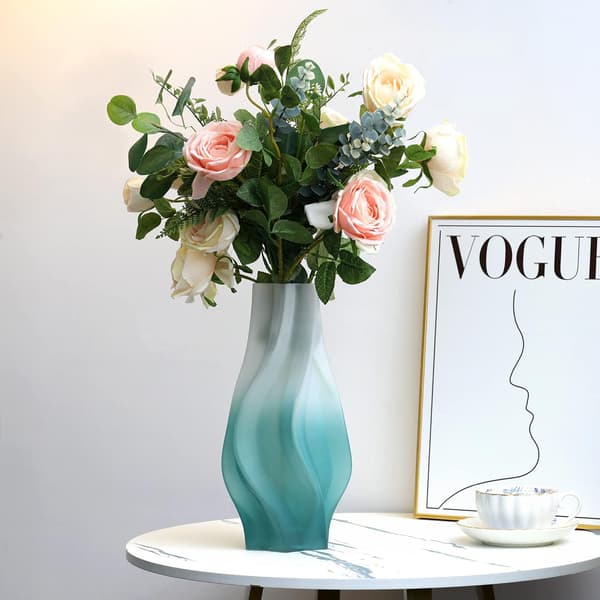 Høj tyk glasvase grøn mat - elegant blomster vase