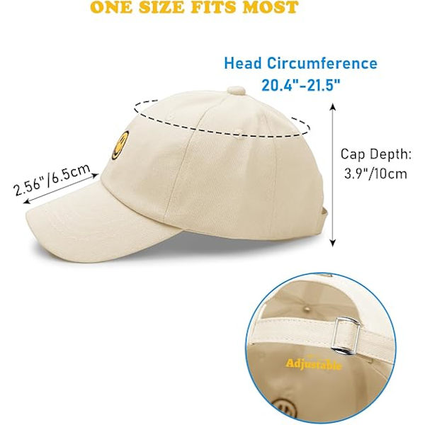 Smilende ansigt Toddler Baseball Cap Børn Vasket Sjov Hatte Justerbar Søde Kasketter til 3-12 År Beige