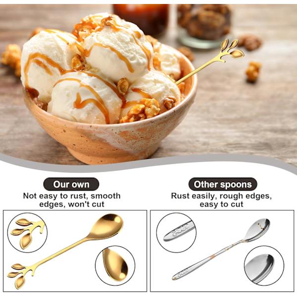 12 stk. Rustfrit Stål Blad Kaffe Skeer, Mini Gren Design Kaffe Ske, Dessert Ske, Teske Sæt, til Vand, Mælk, Kaffe, Dessert, Drikkevarer Gold