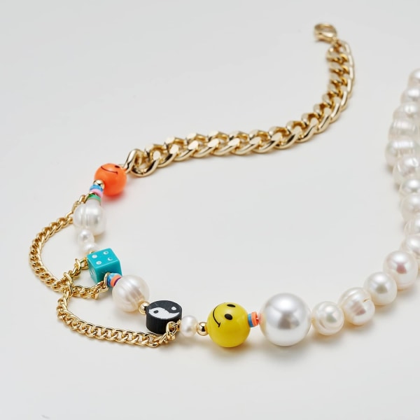 Halsband Smiley Face Pearl Chain Halsband