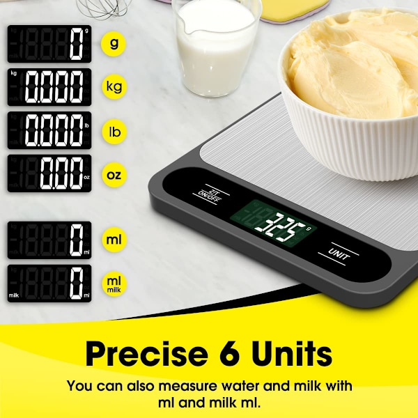 Matvåg, 10 kg/22 lb digital köksvåg vikt gram och uns för bakning matlagning kaffe, LCD-display, lätt att rengöra rostfritt stål