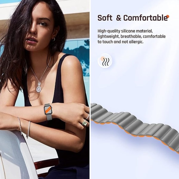 Kompatibel med Apple Watch8-armband, magnetiskt spänne i silikon, 42/44/45/49 mm, ersättningsarmband för iWatch-armband SE/7/6/5/4/3/2/1