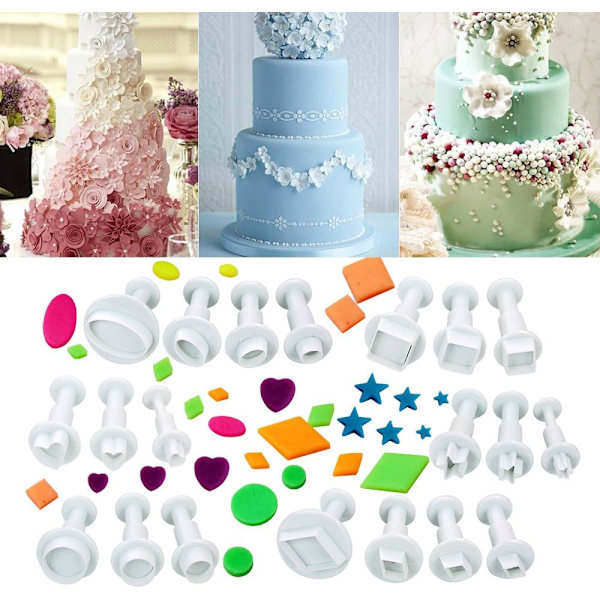 20 stk. Mini Fondant Udstikkere Kageudstikkere Sukkerkunst Kagedekorationsværktøjer, Kvadrat/Rund/Hjerte/Oval/Femspidset osv.