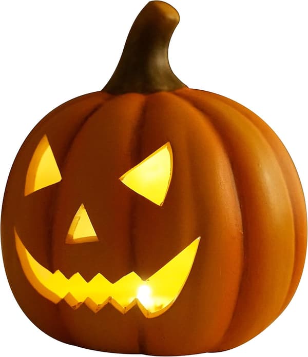 Halloween Dekorativ Pumpa Höstdekoration Lykta LED Timer Belyst (Varmvit, Terrakotta)