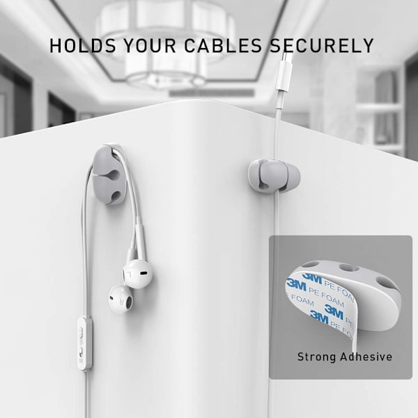 6-pakks ledningsholderklips for skrivebord, sterk selvklebende ledningsorganisator for organisering av USB-ladekabel
