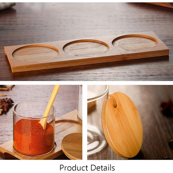 Kryddbehållare Kryddburk Set Glas Kryddburkar Krukor med Bambu Sked Lock och Bas