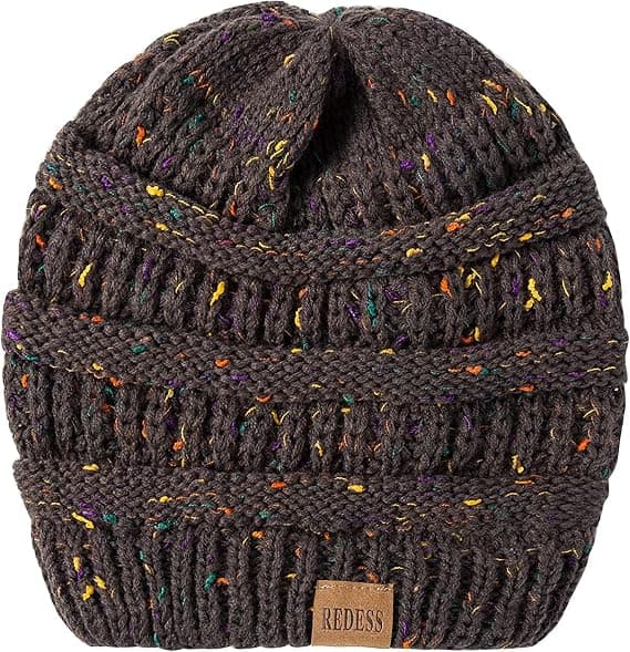 Slouchy Beanie Hue til kvinder Vinter Varm Chunky Blød Oversized Kabelstrikket Hue (Konfetti Mørkegrå)