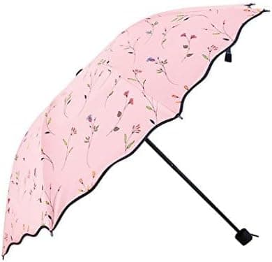 1 stk. Sammenfoldelig blomstret solparaply til kvinder, bærbar UV-beskyttelse, vindtæt, stærk, kompakt paraply (pink)