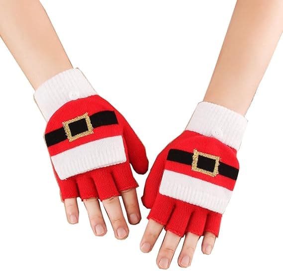 Vuxna Julvantar, Stickade Halvfingervantar, med Vikbart Skydd, Omvandlingsbara Vantar Varmvantar för Vinter, Tomte