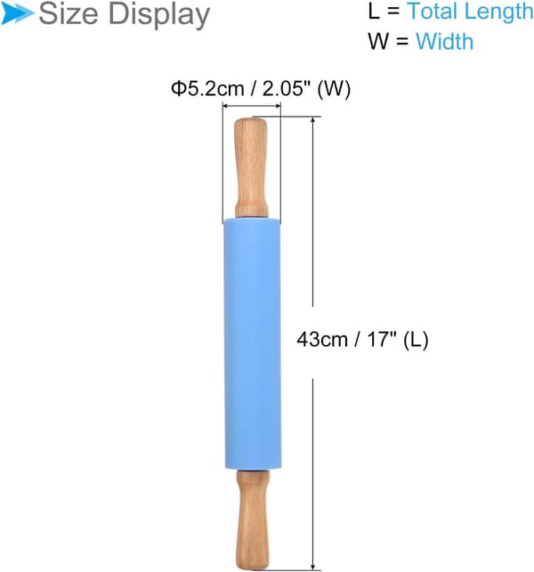 Silikonkjevler, 31,5 cm lengde, non-stick, ergonomisk trerulle blå - (Bruksområder: for baking av DIY-prosjekter)